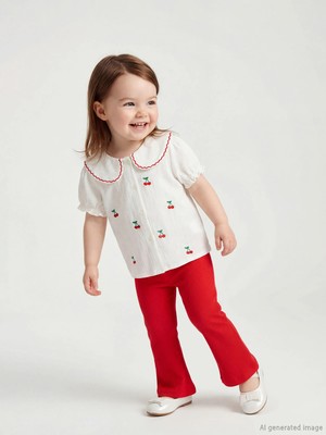 LC Waikiki Lcw Baby Ekru Bebe Yaka Kız Bebek Bluz ve Tayt