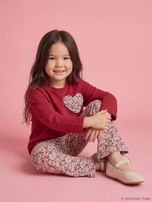 LC Waikiki Lcw Kids Mürdüm Çiçek Desenli Kız Çocuk Sweatshirt ve Tayt
