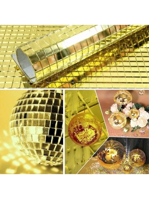 Bucuks® Kare Gold Cam Mozaik Fayans Çıkartmaları El Işi Kare Cam Fayans Kendinden Yapışkanlı Aynalı Dekor Panel 30X30 cm