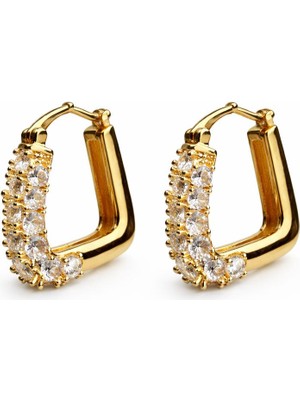 db DİLEK BAŞ TASARIM Gold Taşlı Kare Halka Küpe – Zirkon Detaylı Çelik Küpe