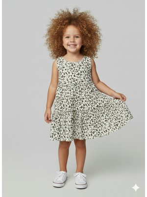 Dudese Kız Çocuk Leopar Desenli Fırfırlı Kolsuz Elbise