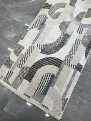 Merinos Halı Merinos Embos Halı Akro Multi Kaymaz Taban Yolluk Makinede Yıkanabilir Halı Krem Spor Saçaklı