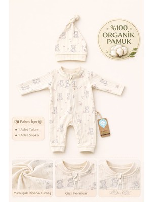 Bubbles Yenidoğan Bebek Tulum+Şapka Takımı %100 Organik Pamuk