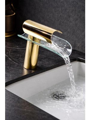 HT Prima Şelale Cam Lavabo Bataryası Modern Tasarım Cam Çıkışlı