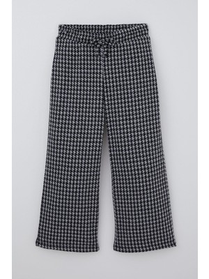 Breeze Kız Çocuk Pantolon Kazayağı Desenli Beli Lastikli 4-8 Yaş, Siyah