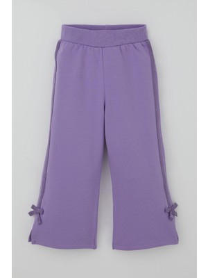 Breeze Kız Çocuk Eşofman Altı Paçası Yırtmaçlı Fiyonk Aksesuarlı Yanları Biyeli 3-8 Yaş, Lila