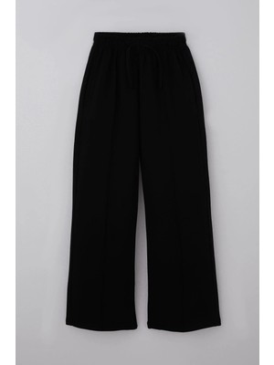 Breeze Kız Çocuk Eşofman Altı Çima Dikiş Detaylı Bağcık Aksesuarlı Cepli 9-14 Yaş, Siyah