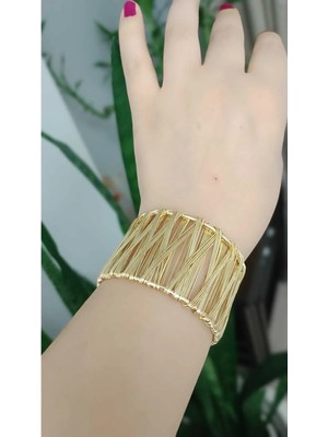 Shop Gold Renk Geniş Kelepçe Bileklik – Modern Çoklu Tel Tasarım Şık Kadın Çelik Bileklik