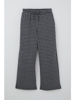 Breeze Kız Çocuk Pantolon Kazayağı Desenli Beli Lastikli 9-14 Yaş, Siyah