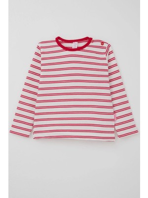 Breeze Kız Bebek Uzun Kollu Tişört Patlı Çizgili 9 Ay-3 Yaş, Beyaz