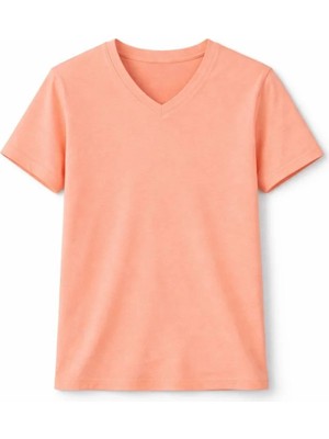 Giyim Center Genç Kız Çocuk V Yaka Tişört Yazlık Model Günlük Basic Body - Toz Pembe