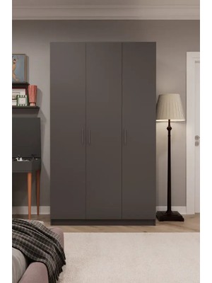 Kone Haus Stückken 3 Kapılı Koyu Gri 120 cm Gardırop KH2681