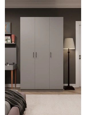 Kone Haus Stückken 3 Kapılı Kül Gri 120 cm Gardırop KH2683