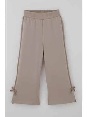 Breeze Kız Çocuk Eşofman Altı Paçası Yırtmaçlı Fiyonk Aksesuarlı Yanları Biyeli 3-8 Yaş, Vizon