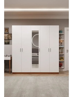 Kone Haus Blückken 5 Kapılı Petra - Beyaz 200 cm Gardırop KH2715