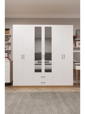 Kone Haus Dlückken 6 Kapılı Karina - Beyaz 240 cm Gardırop KH2735