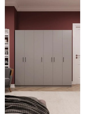 Kone Haus Mettea 6 Kapılı Kül Gri 180 cm Gardırop KH2741