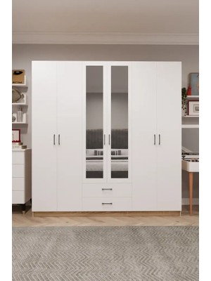 Kone Haus Dlückken 6 Kapılı Sonomo - Beyaz 240 cm Gardırop KH2725