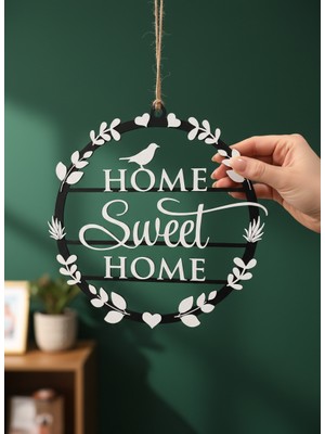 Ecolia Store Siyah Beyaz Home Sweet Home Kapı ve Duvar Süsü – Modern Dekoratif Yazı