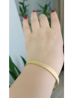 Shop Çelik Gold Renk 3’lü Bilezik Seti Simli Parlak Tasarım – Kadın Şık Bileklik I Günlük & Özel Gün
