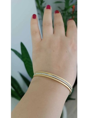 Shop 316L,ÇELIK 3’lü Gold Bilezik Seti Taşlı Simli Kombin Bileklik – Kadın Şık Altın Renk Bilezik