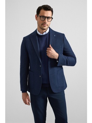 Süvari Lacivert Slim Mono Yaka Torba Cep 6 Drop Klasik Ceket