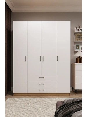 Kone Haus Ztückken 4 Kapılı Karina - Beyaz 160 cm Gardırop KH2705