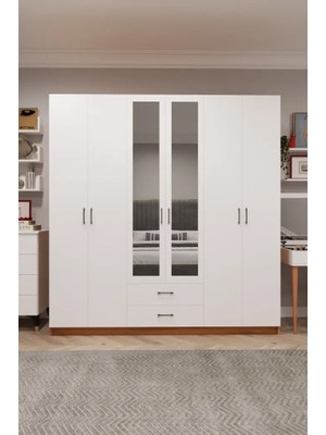 Kone Haus Dlückken 6 Kapılı Beyaz 240 cm Gardırop KH2724