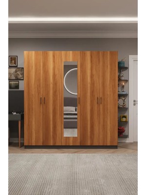 Kone Haus Blückken 5 Kapılı Koyu Gri - Petra 200 cm Gardırop KH2716