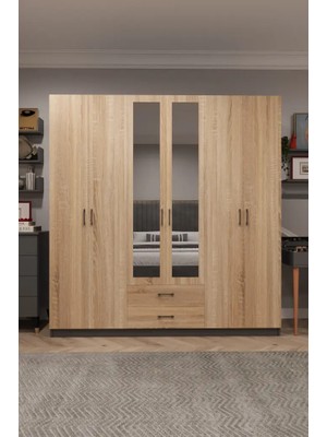 Kone Haus Dlückken 6 Kapılı Sonomo - Koyu Gri 240 cm Gardırop KH2737