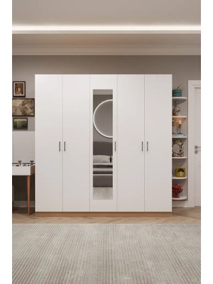 Kone Haus Blückken 5 Kapılı Karina - Beyaz 200 cm Gardırop KH2720