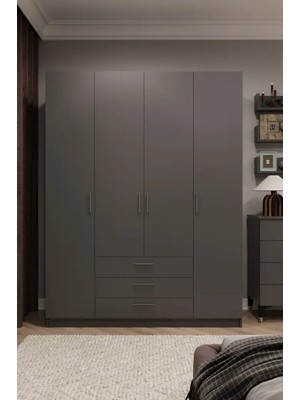 Kone Haus Ztückken 4 Kapılı Koyu Gri 160 cm Gardırop KH2696