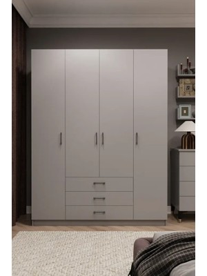 Kone Haus Ztückken 4 Kapılı Kül Gri 160 cm Gardırop KH2698