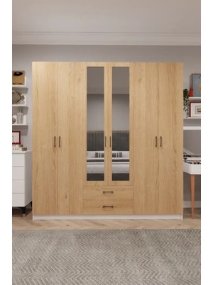 Kone Haus Dlückken 6 Kapılı Beyaz - Karina 240 cm Gardırop KH2733