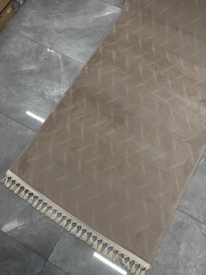 SARAR HALI Sarar Halı Plus 190 Kapiçino Kaymaz Taban Yolluk Makinede Yıkanabilir Halı Krem Düğüm Saçaklı