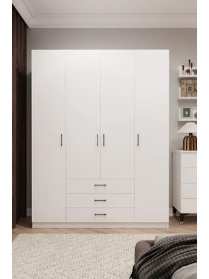 Kone Haus Ztückken 4 Kapılı Beyaz 160 cm Gardırop KH2694