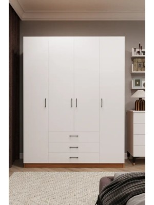 Kone Haus Ztückken 4 Kapılı Petra - Beyaz 160 cm Gardırop KH2700