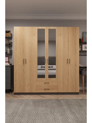 Kone Haus Dlückken 6 Kapılı Karina - Koyu Gri 240 cm Gardırop KH2736