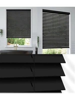 YS Perde Tasarım Wooden Blinds %100 Doğal Ahşap Jaluzi Perde , 50MM Alüminyum Kasalı Yüksek Kaliteli - Siyah (M.i) WDJ-Mİ1203