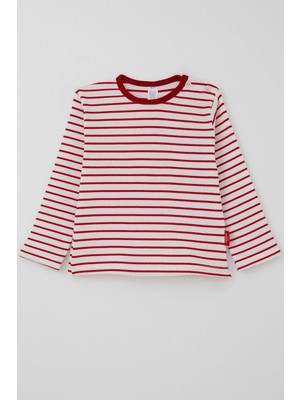 Breeze Kız Bebek Uzun Kollu Tişört Patlı Çizgili 9 Ay-3 Yaş, Beyaz