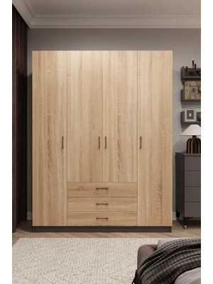 Kone Haus Ztückken 4 Kapılı Sonomo - Koyu Gri 160 cm Gardırop KH2707
