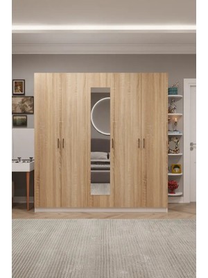 Kone Haus Blückken 5 Kapılı Beyaz - Sonomo 200 cm Gardırop KH2719