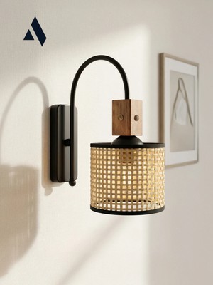 Alldesco Rita Hasır Duvar Apliği – Ahşap Detaylı, Doğal Doku & Rustik Stil