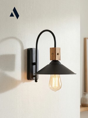 Alldesco Rita Duvar Apliği – Ahşap Detaylı Siyah Metal, Çiftlik Tarzı Tasarım