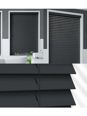YS Perde Tasarım Wooden Blinds %100 Doğal Ahşap Jaluzi Perde , 50MM Alüminyum Kasalı Yüksek Kaliteli - Antrasit (M.i) ANT/Mİ1613