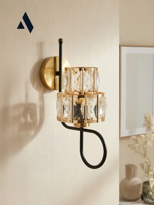 Crysten Kristal Duvar Apliği – Gold & Gümüş Dekoratif Metal Duvar Lambası | Alldesco