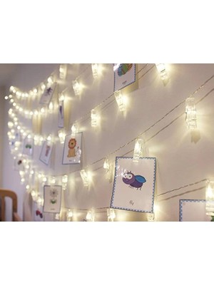 Aesco 10'lu LED Işıklı Fotoğraf Mandalları ( Lisinya )