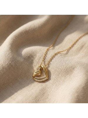 Vaoov Altın Kaplama Pembe Damla Taşlı Çelik Kurdele Kolye