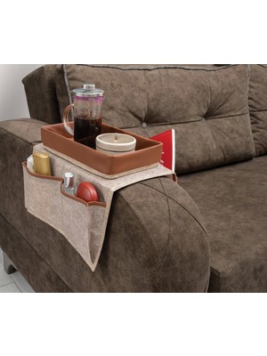 Aesco Çok Amaçlı Deri Şeritli Cepli Koltuk Kenarı Düzenleyici 03938 ( Lisinya )