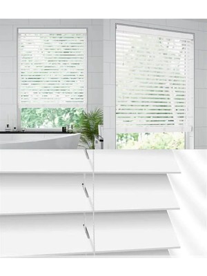 YS Perde Tasarım Wooden Blinds %100 Doğal Ahşap Jaluzi Perde , 50MM Alüminyum Kasalı Yüksek Kaliteli - Beyaz (M.i) WDBJ/Mİ1242